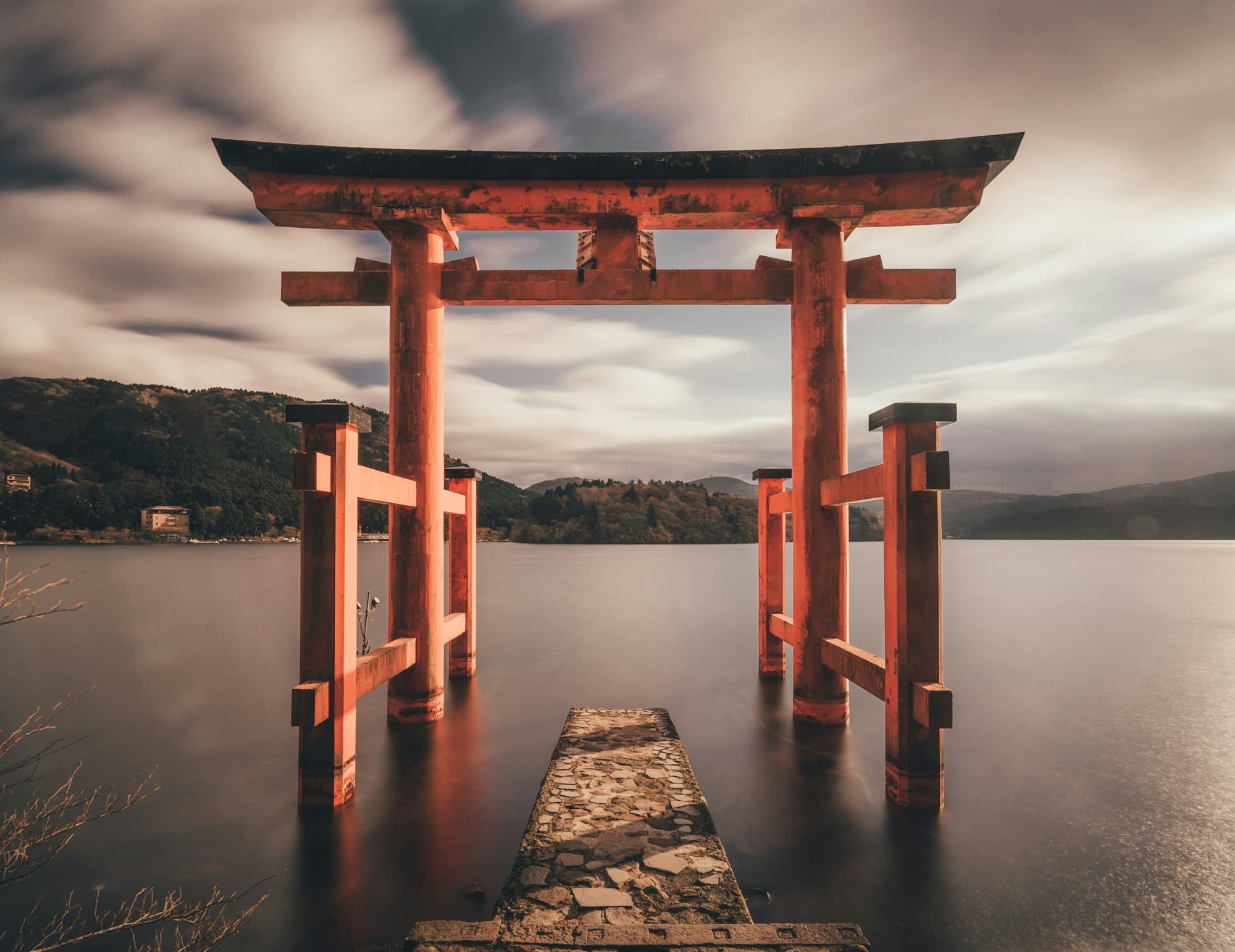 Cherry blossoms framing a traditional pagoda in Japan
