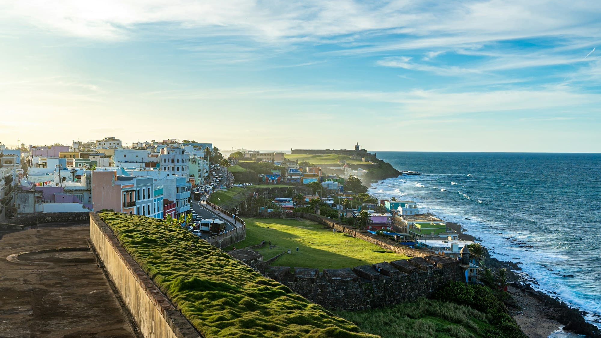 Colourful colonial buildings on a cobblestone street in Old San Juan